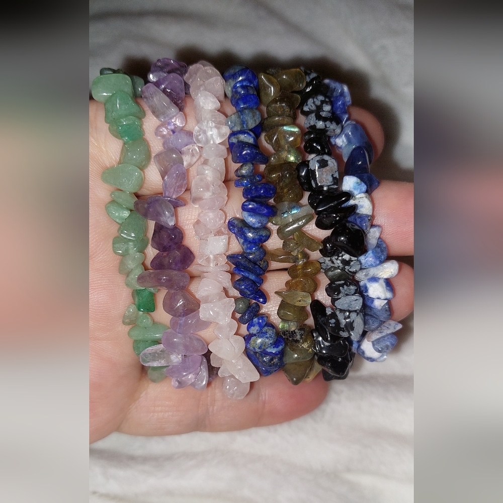 Set Of 7 Colorful Gemstone Stretch Bracelets Set